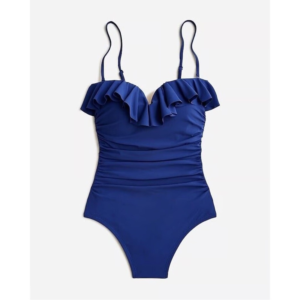 J.Crew Matte ruched one-piece swimsuit with ruffles - Blue - Size 10 - NWT